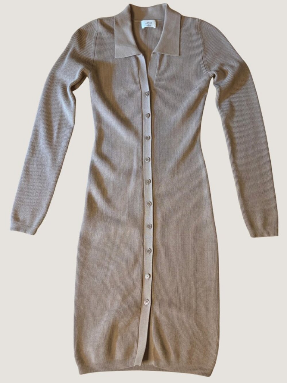 Wilfred Aritzia Cove Ribbed Button Front Sweater Midi Dress Taupe Brown S